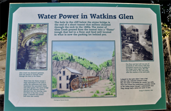 sign about water power in Watkins Glen